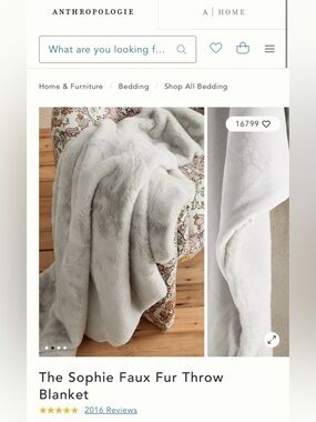Anthropologie Sophie Faux Fur Throw Blanket